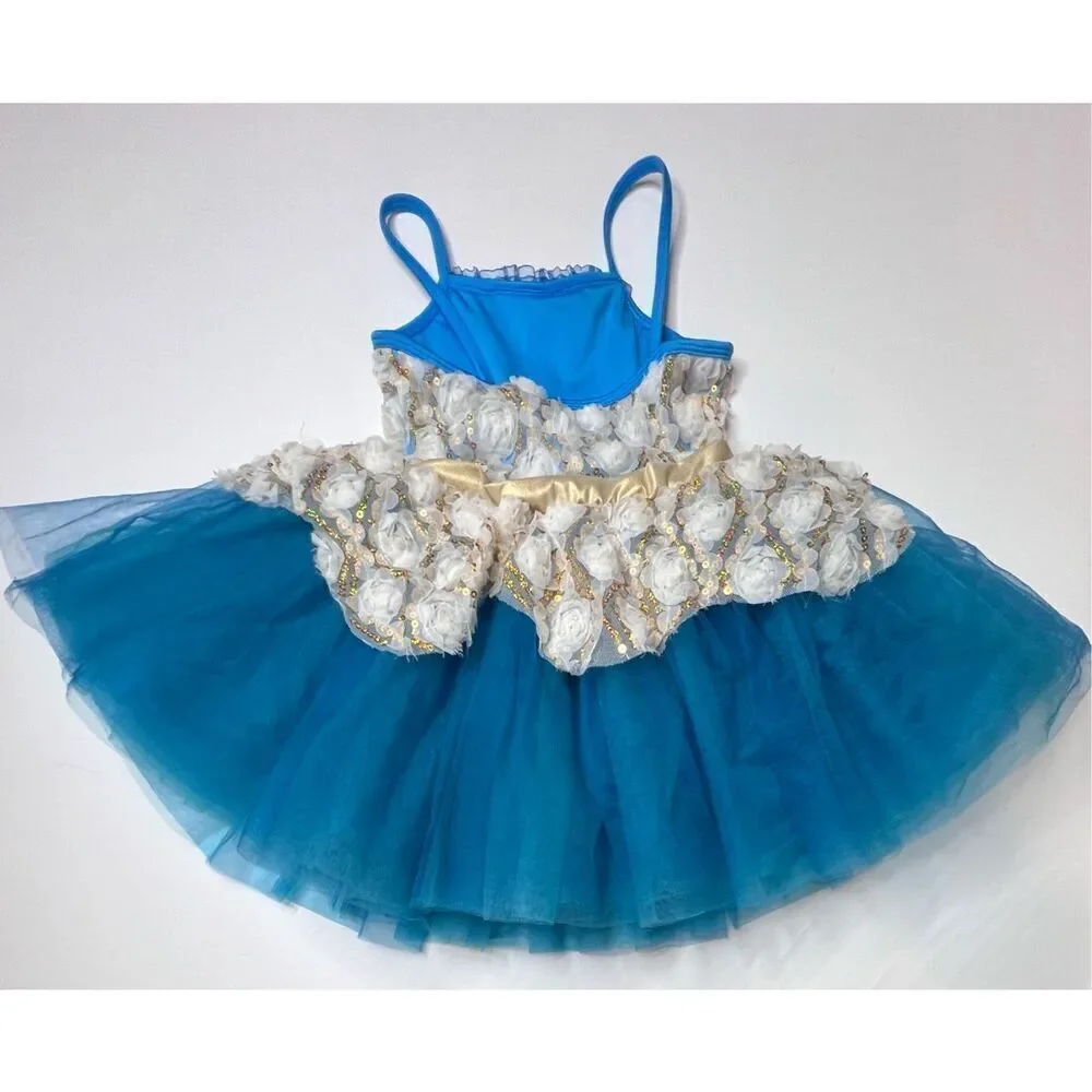 Revolution Dance Costume Flower Fairy's Lullaby Bodysuit Tutu Child's LARGE Blue